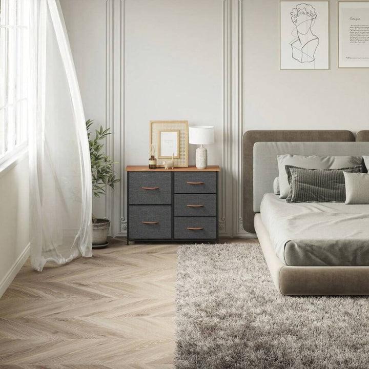 5 Fabric Drawers Storage Dresser -Dark Gray