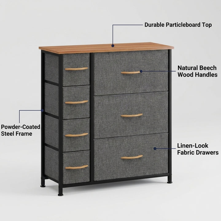 7 Drawer Fabric Storage Chest Steel Frame Organizer - Dark Gray