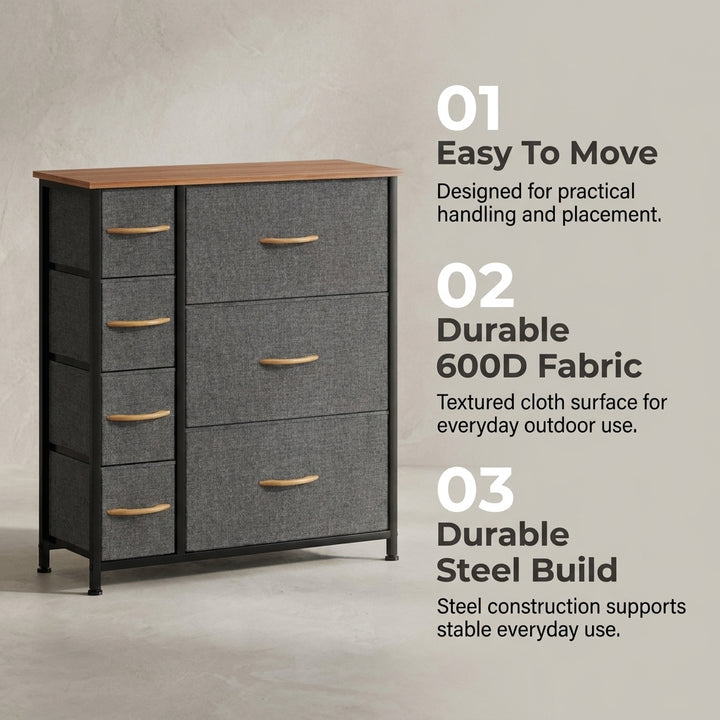 7 Drawer Fabric Storage Chest Steel Frame Organizer - Dark Gray
