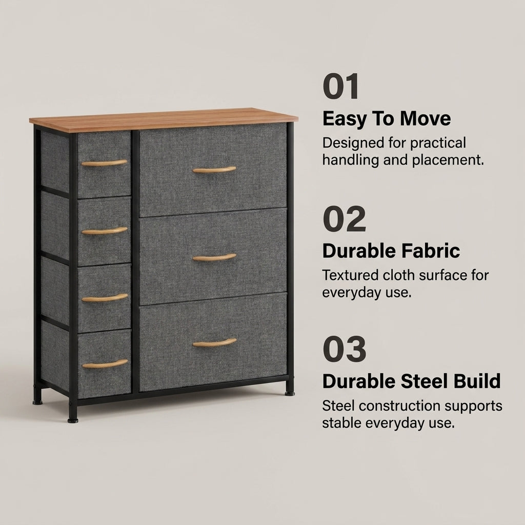 7 Drawer Fabric Storage Chest Steel Frame Organizer - Dark Gray