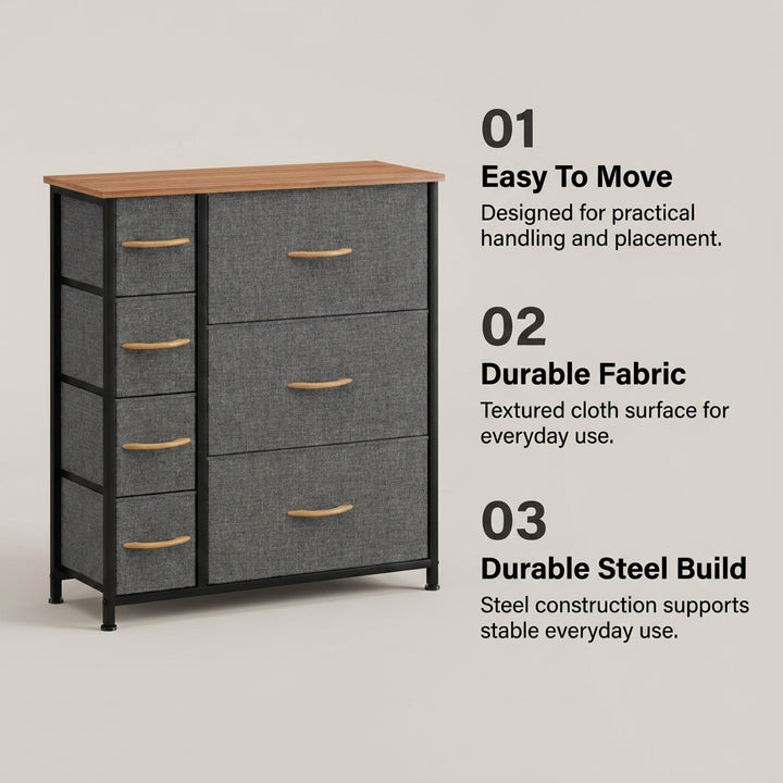 7 Drawer Fabric Storage Chest Steel Frame Organizer - Dark Gray