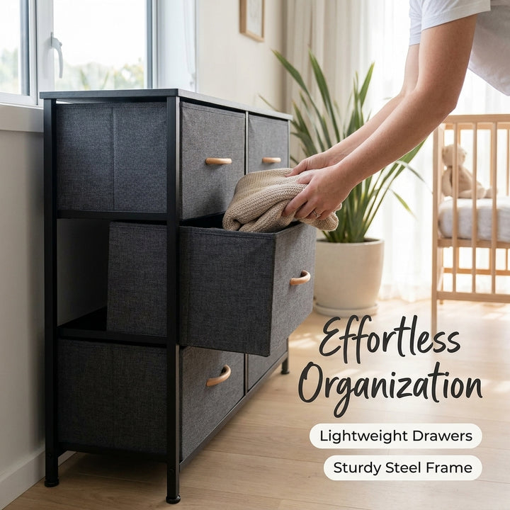 7 Drawer Fabric Storage Chest Steel Frame Organizer - Dark Gray