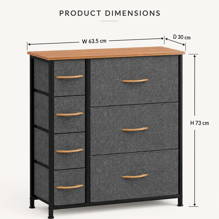 7 Drawer Fabric Storage Chest Steel Frame Organizer - Dark Gray