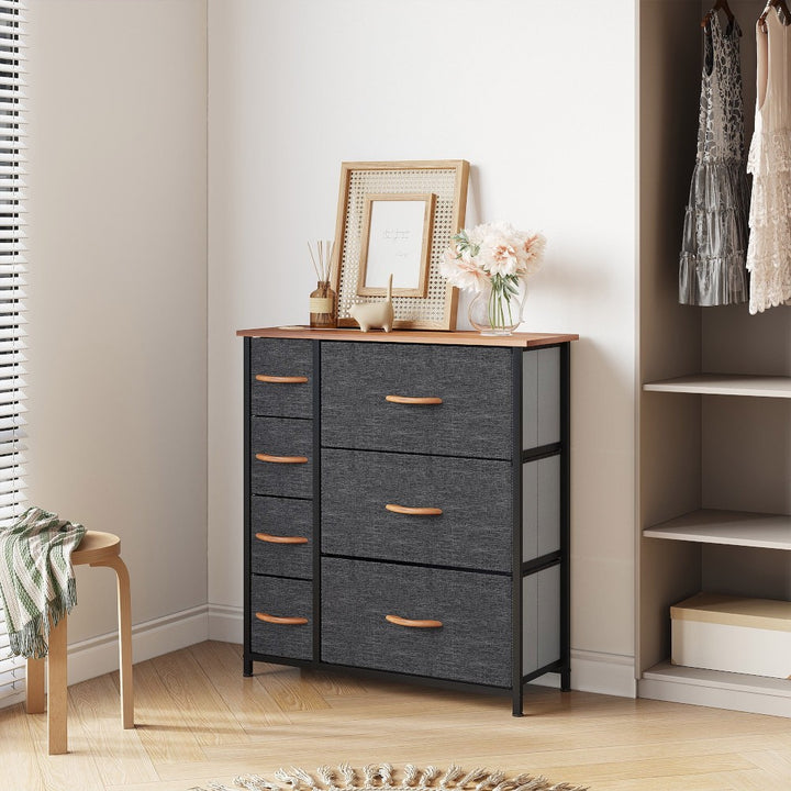 7 Drawers Steel Frame Fabric Storage Chest-Dark Gray