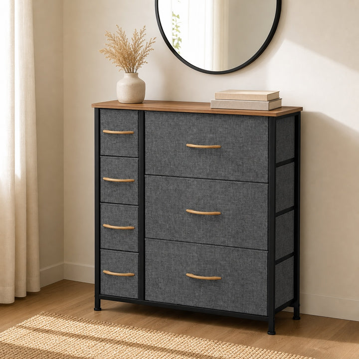 7 Drawer Fabric Storage Chest Steel Frame Organizer - Dark Gray