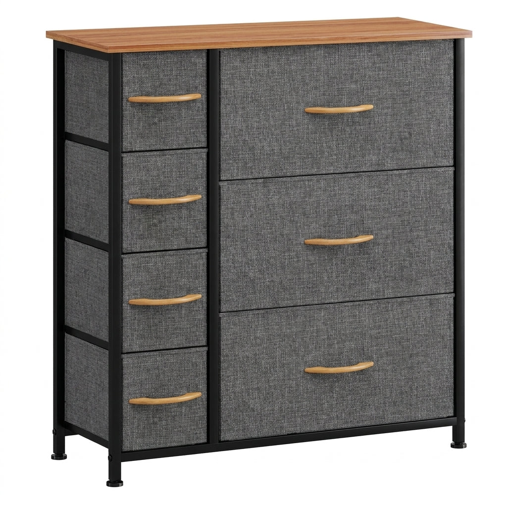 7 Drawer Fabric Storage Chest Steel Frame Organizer - Dark Gray