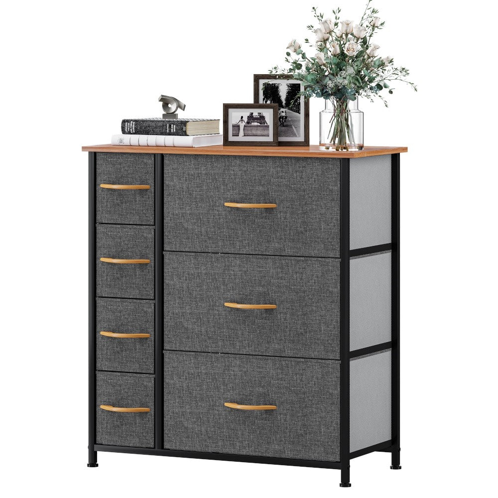 7 Drawers Steel Frame Fabric Storage Chest-Dark Gray