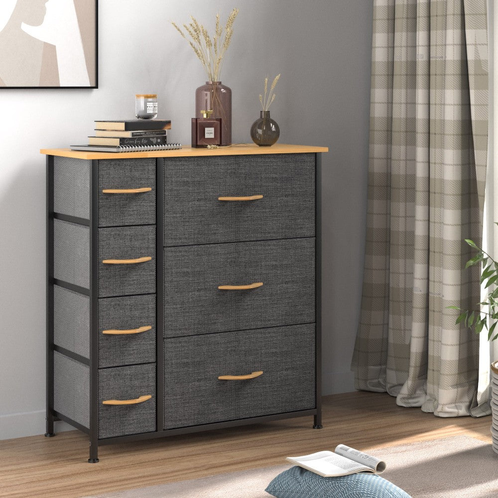 7 Drawers Steel Frame Fabric Storage Chest-Dark Gray