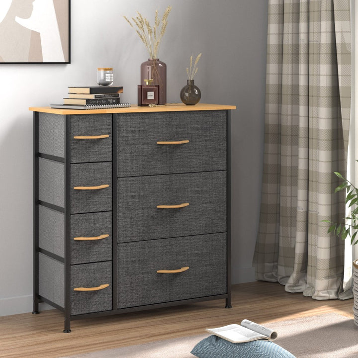 7 Drawers Steel Frame Fabric Storage Chest-Dark Gray
