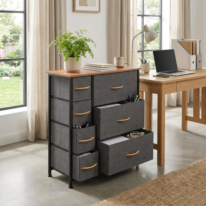 7 Drawer Fabric Storage Chest Steel Frame Organizer - Dark Gray