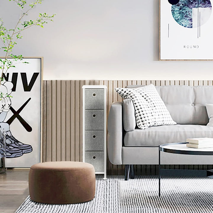 4 Drawers Narrow Steel Frame Fabric Storage Chest-Gray