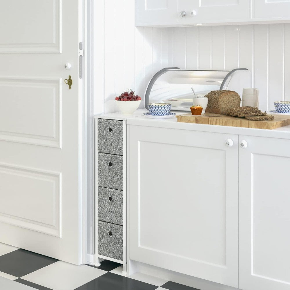 4 Drawers Narrow Steel Frame Fabric Storage Chest-Gray