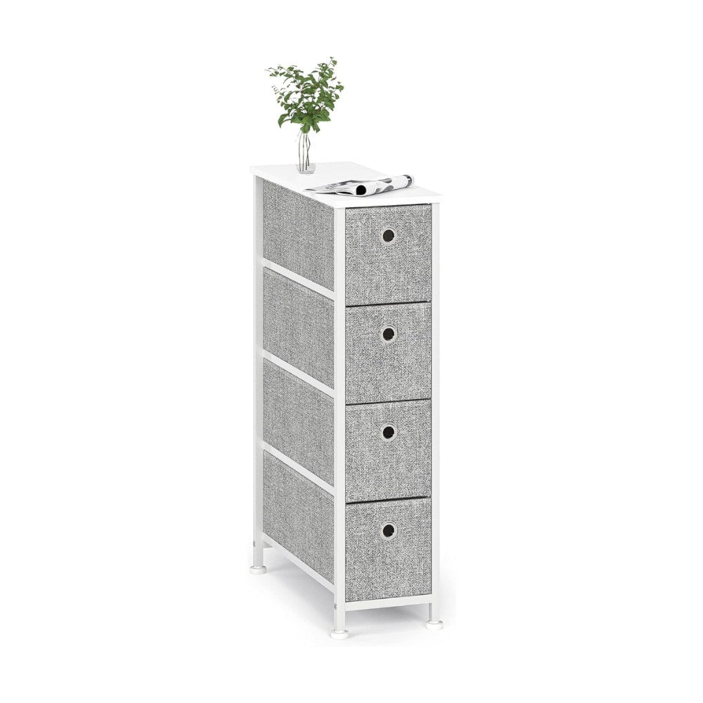 4 Drawers Narrow Steel Frame Fabric Storage Chest-Gray