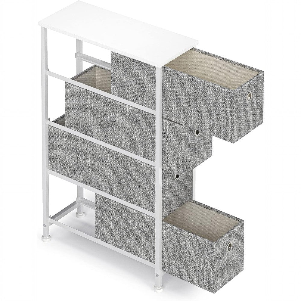 4 Drawers Narrow Steel Frame Fabric Storage Chest-Gray