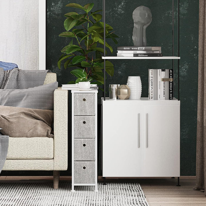 4 Drawers Narrow Steel Frame Fabric Storage Chest-Gray