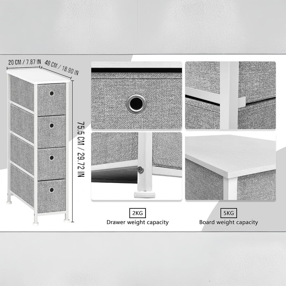 4 Drawers Narrow Steel Frame Fabric Storage Chest-Gray