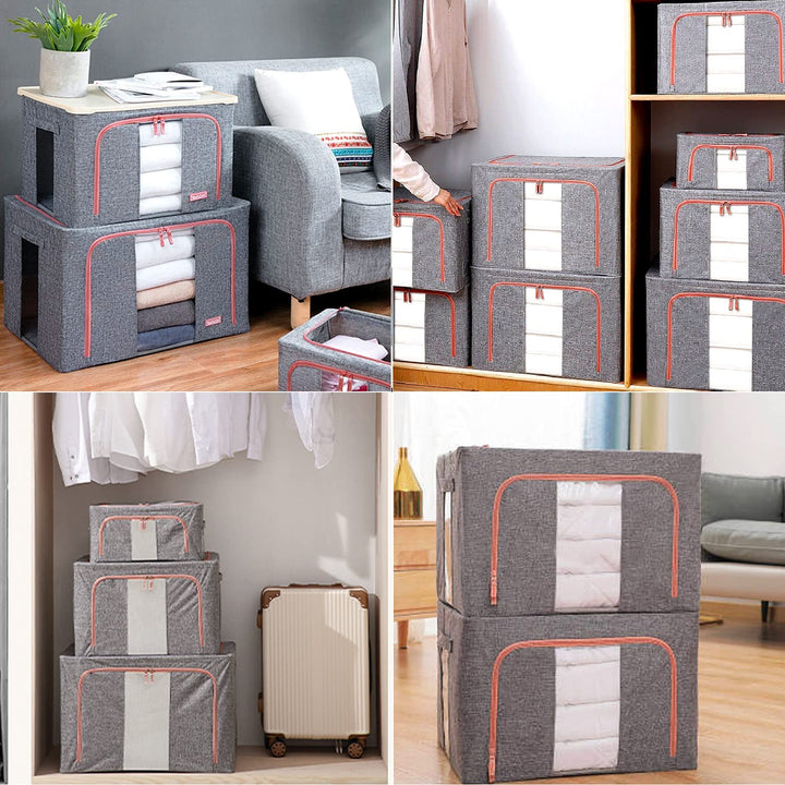 2PCS Foldable Steel Frame Clear Window Storage Bins Box-100L