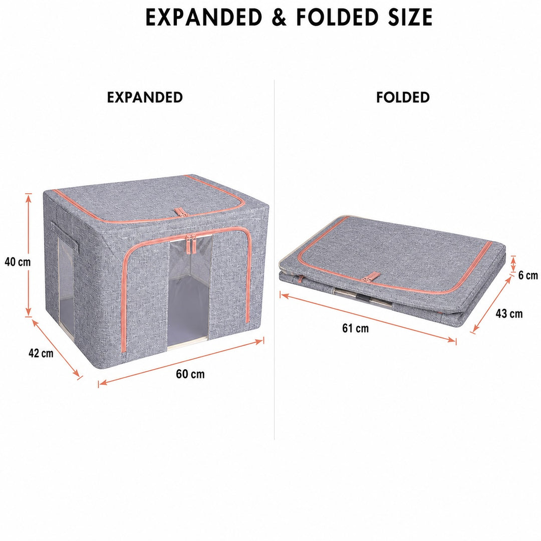2-Pack 100L Foldable Storage Bins with Steel Frame and Clear Windows - Grey