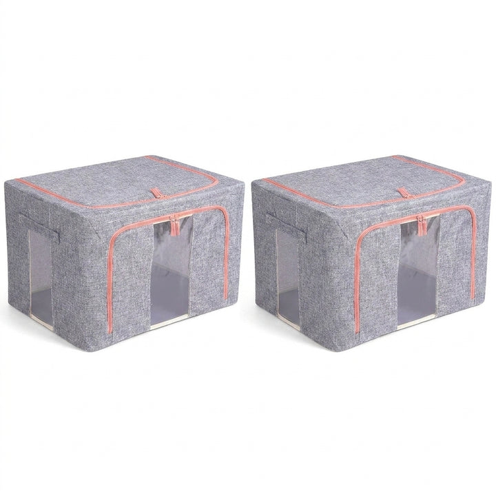 2-Pack 100L Foldable Storage Bins with Steel Frame and Clear Windows - Grey