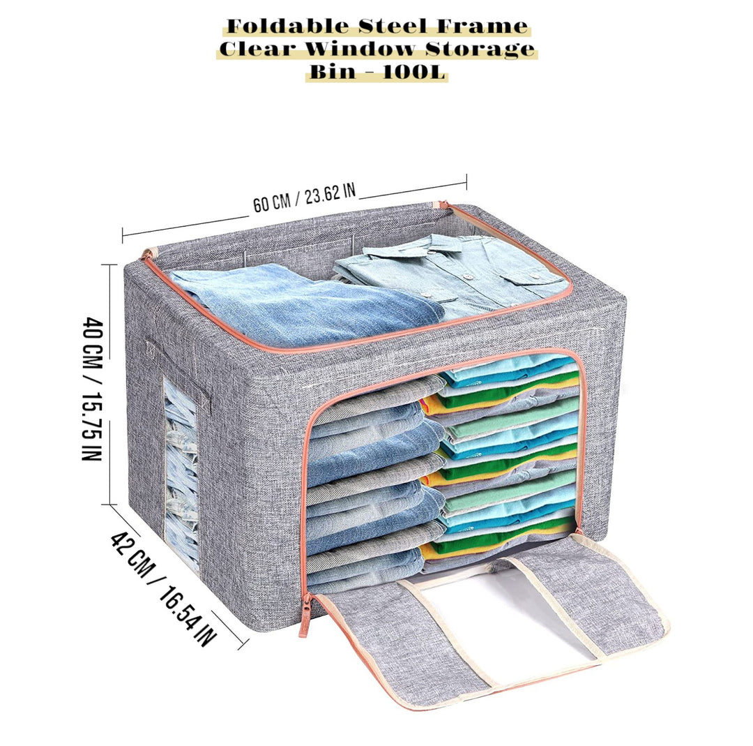 2PCS Foldable Steel Frame Clear Window Storage Bins Box-100L