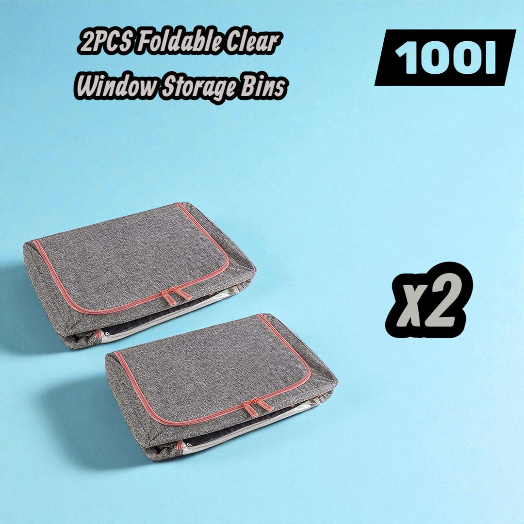 2PCS Foldable Steel Frame Clear Window Storage Bins Box-100L