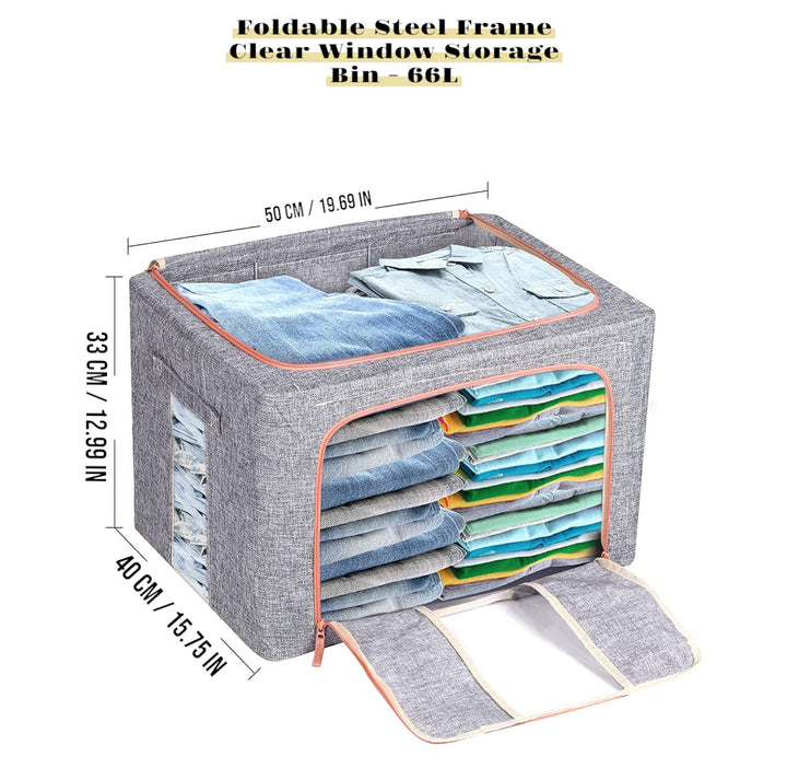2PCS Foldable Steel Frame Clear Window Storage Bins Box-66L