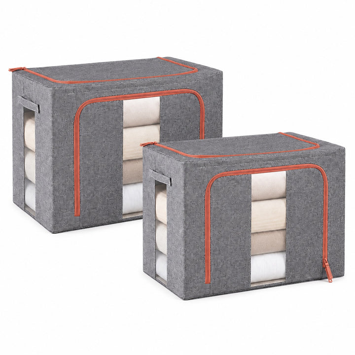 2-Piece Foldable Steel Frame Storage Bins with Clear Windows - 66L