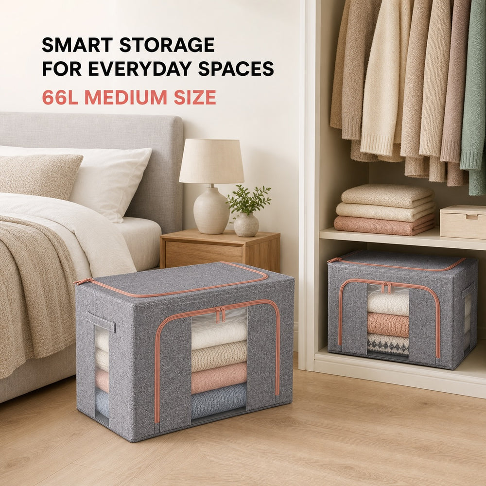 2-Piece Foldable Steel Frame Storage Bins with Clear Windows - 66L