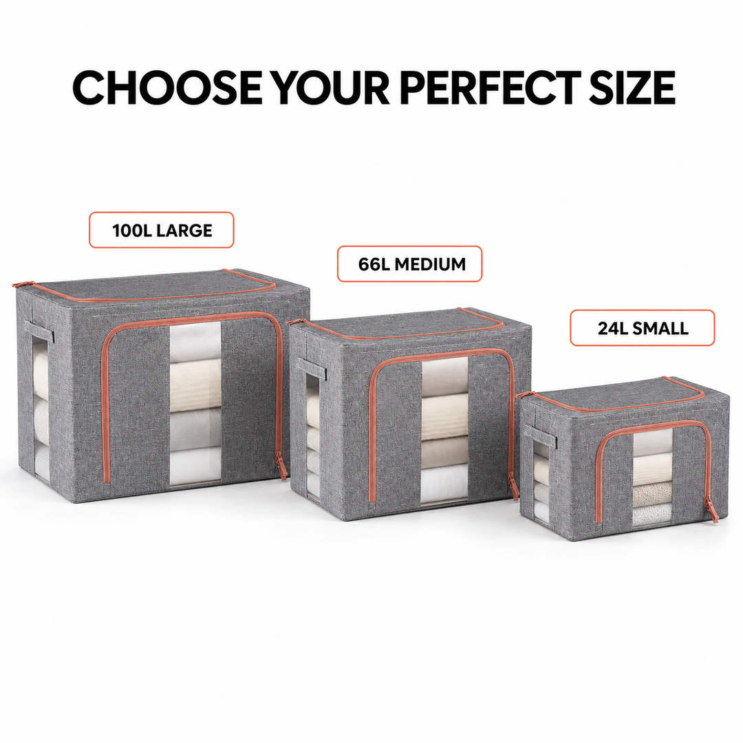 2-Piece Foldable Steel Frame Storage Bins with Clear Windows - 66L