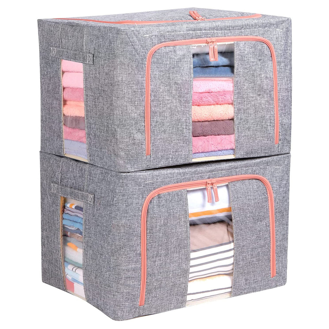 2PCS Foldable Steel Frame Clear Window Storage Bins Box-66L