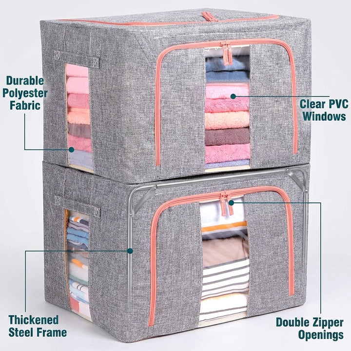 2-Piece Foldable Steel Frame Storage Bins with Clear Windows - 66L