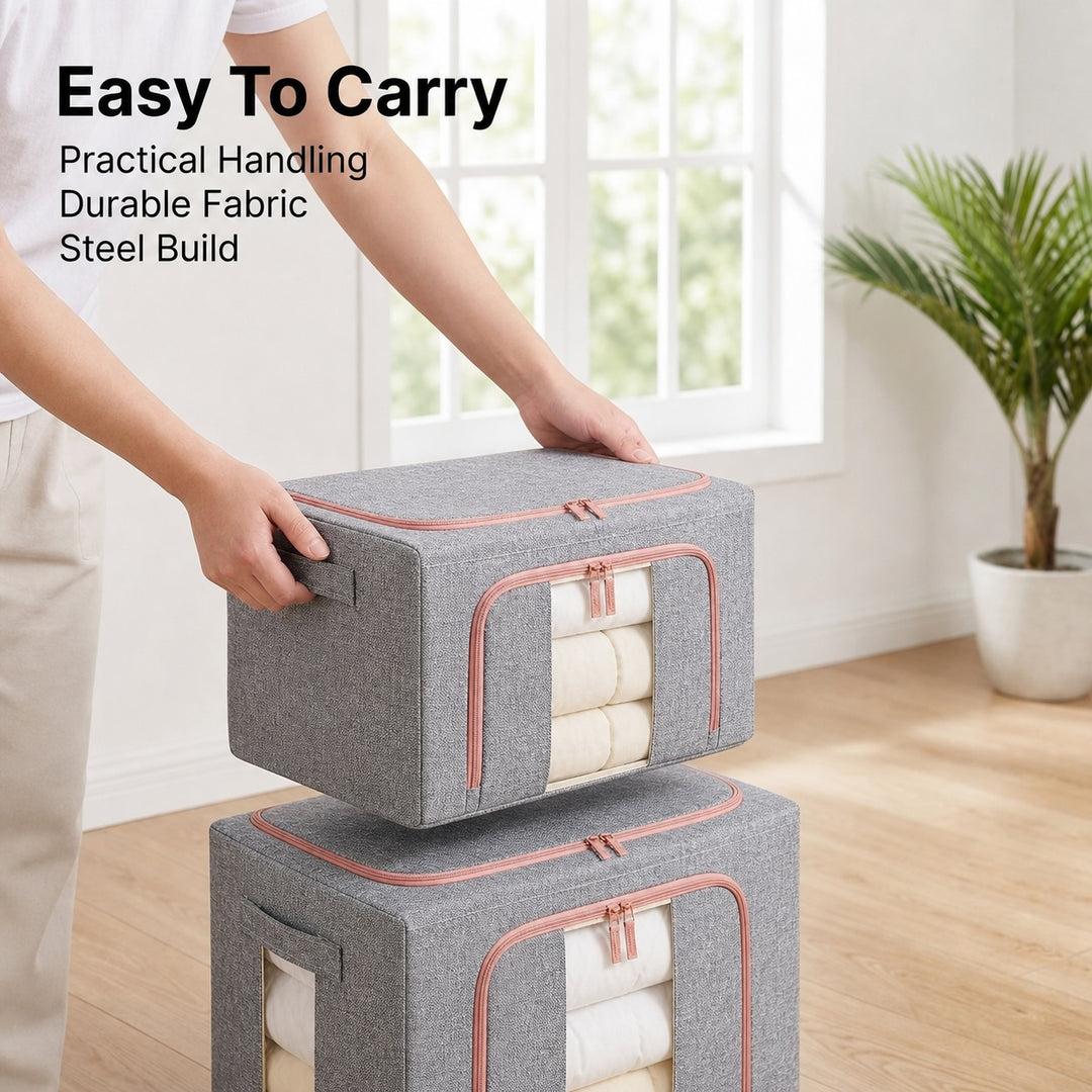 2-Pack Foldable Steel Frame Storage Bins with Clear Windows - 24L