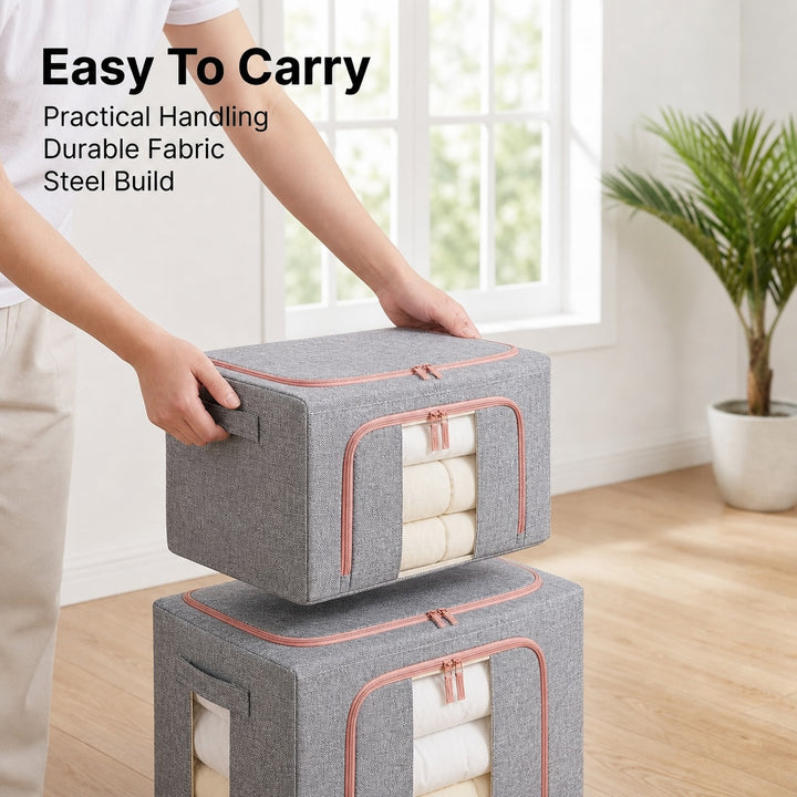 2-Pack Foldable Steel Frame Storage Bins with Clear Windows - 24L