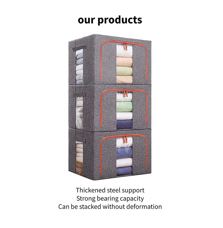 2PCS Foldable Steel Frame Clear Window Storage Bins Box-24L