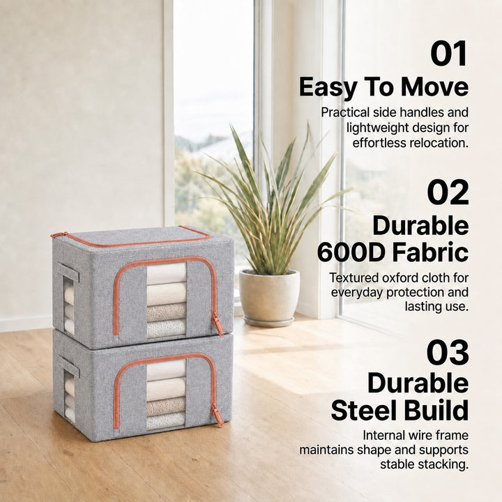 2-Pack Foldable Steel Frame Storage Bins with Clear Windows - 24L