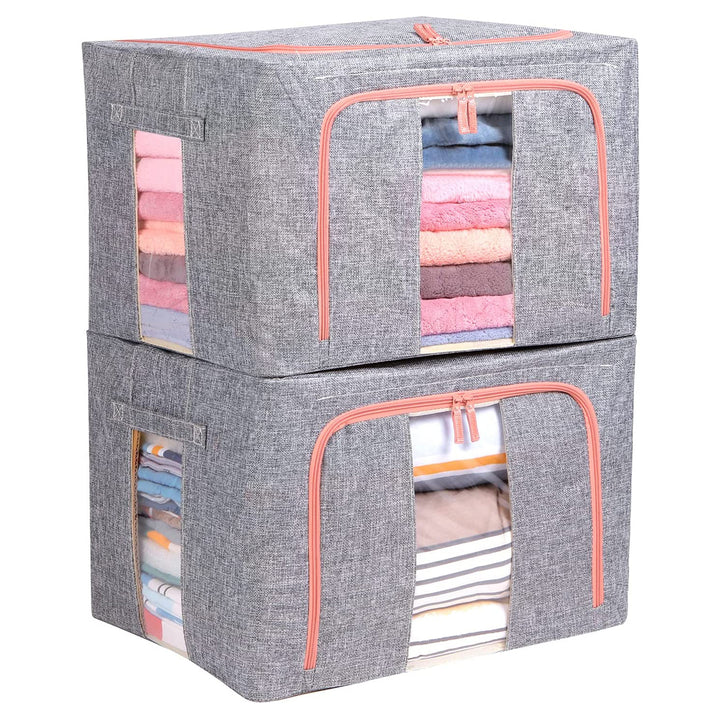 2PCS Foldable Steel Frame Clear Window Storage Bins Box-24L