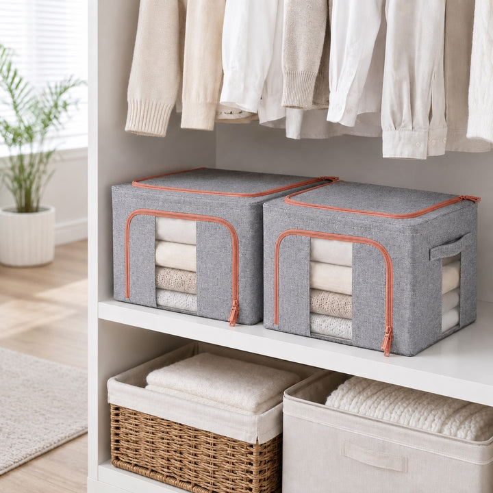 2-Pack Foldable Steel Frame Storage Bins with Clear Windows - 24L