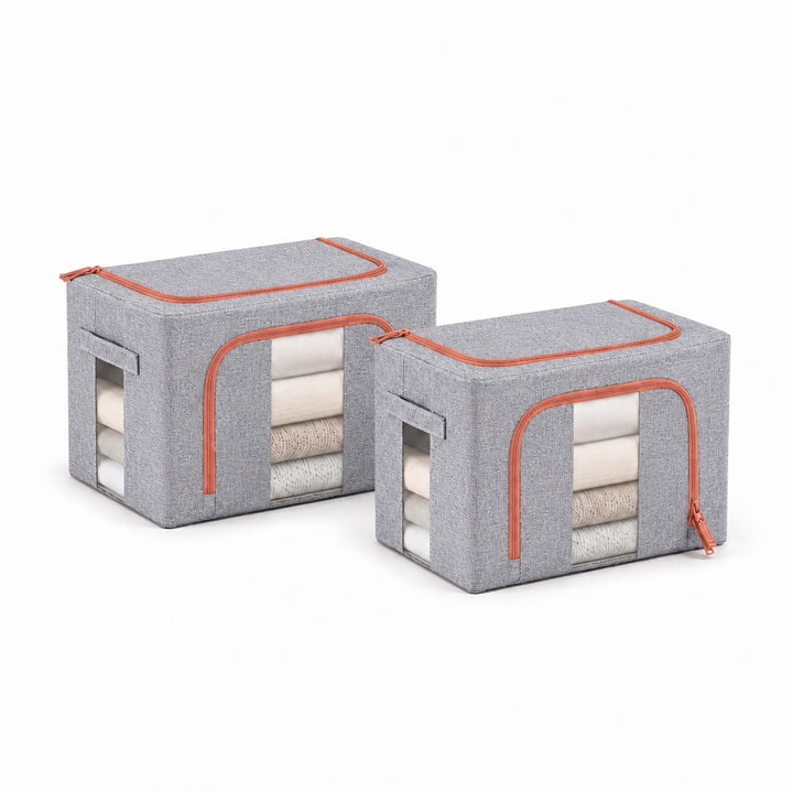 2-Pack Foldable Steel Frame Storage Bins with Clear Windows - 24L