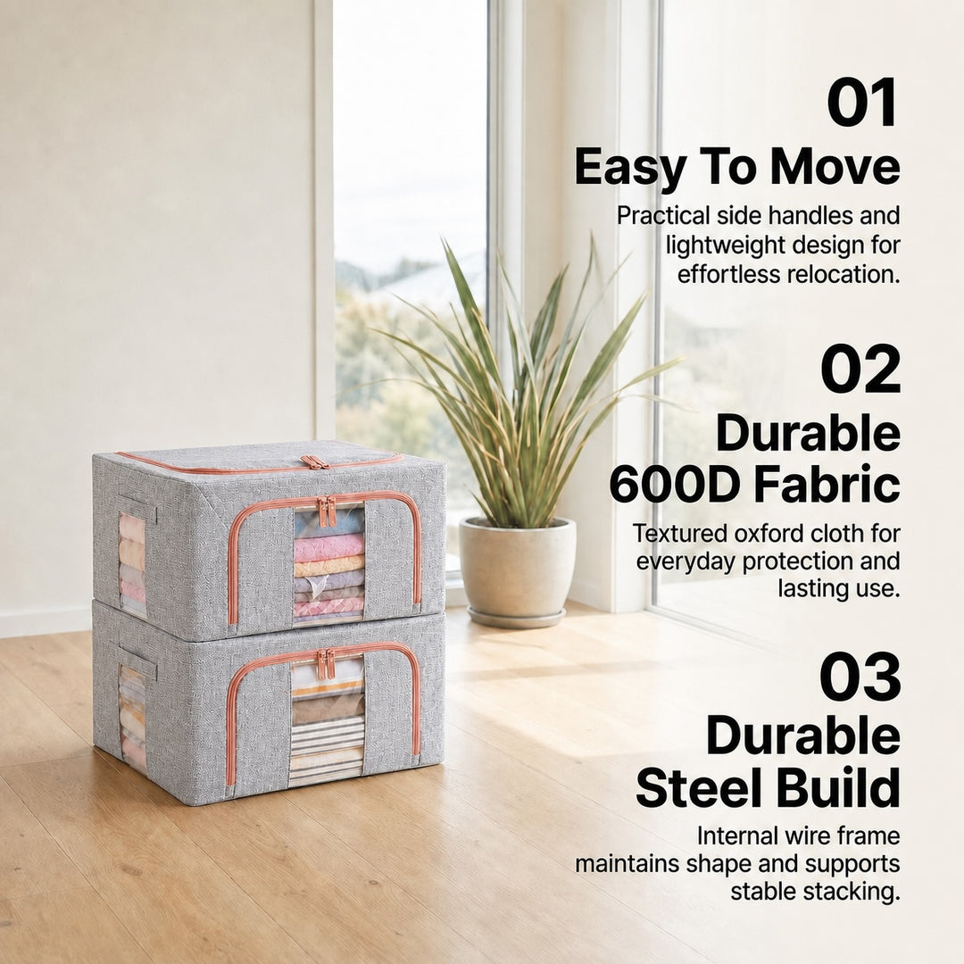 2-Pack Foldable Steel Frame Storage Bins with Clear Windows - 24L