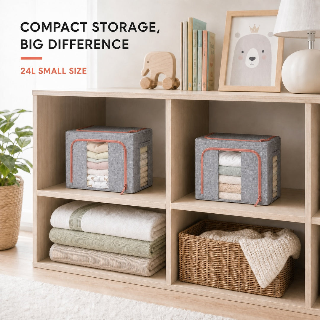 2-Pack Foldable Steel Frame Storage Bins with Clear Windows - 24L