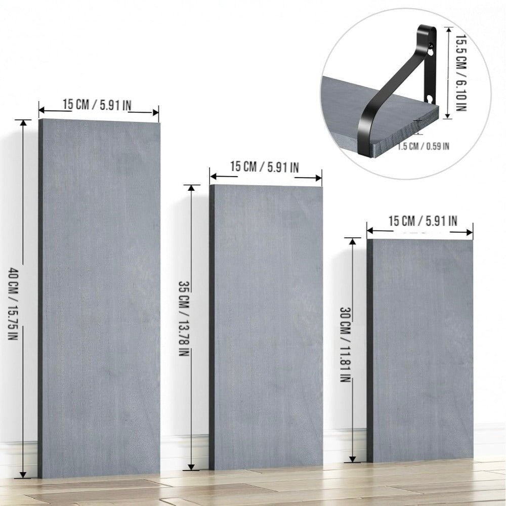 Floating Shelves Wall Mounted Set of 3-Grey