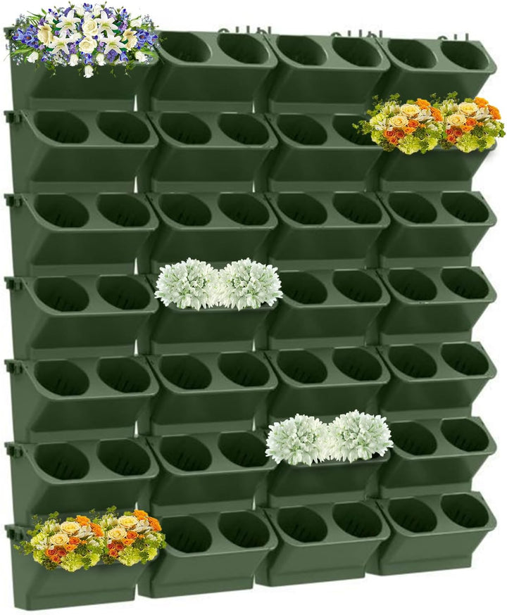 10 Pack Vertical Wall Planter Self Watering Stackable Plant Pot System Indoor Outdoor Green