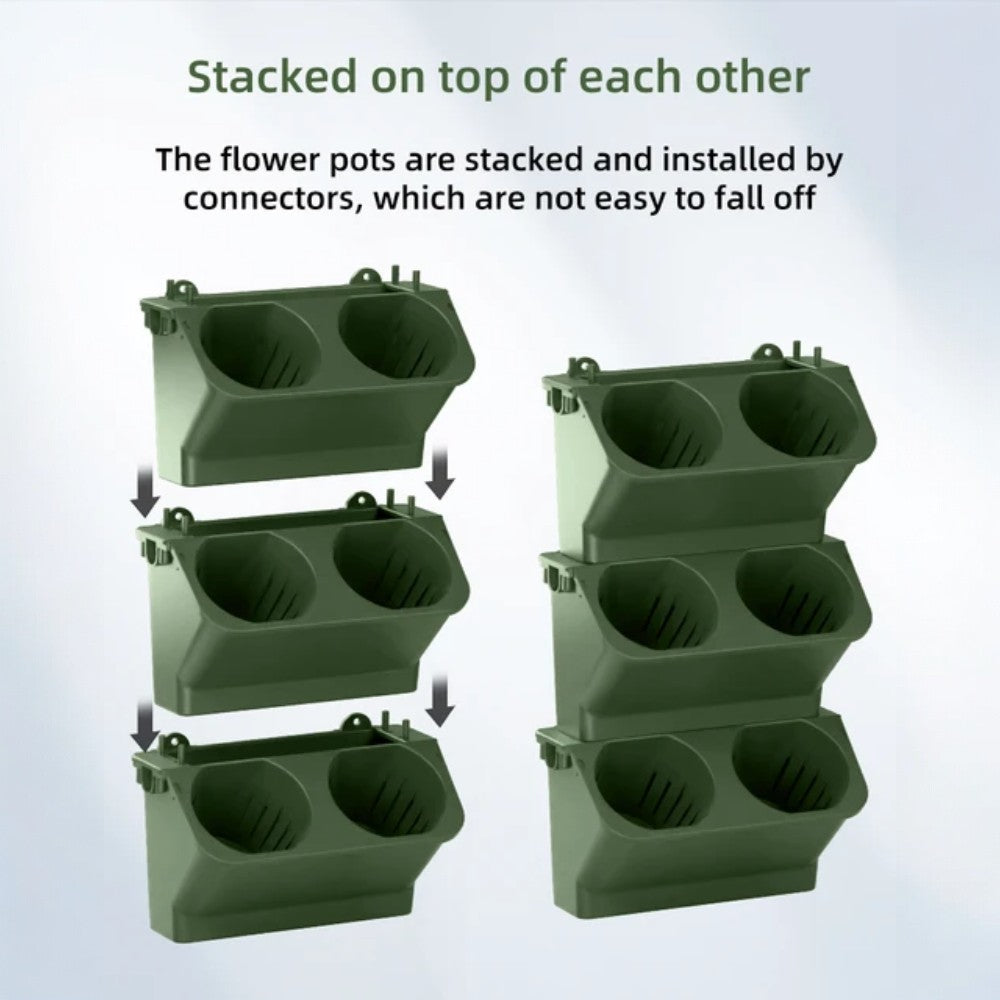 10 Pack Vertical Wall Planter Self Watering Stackable Plant Pot System Indoor Outdoor Green