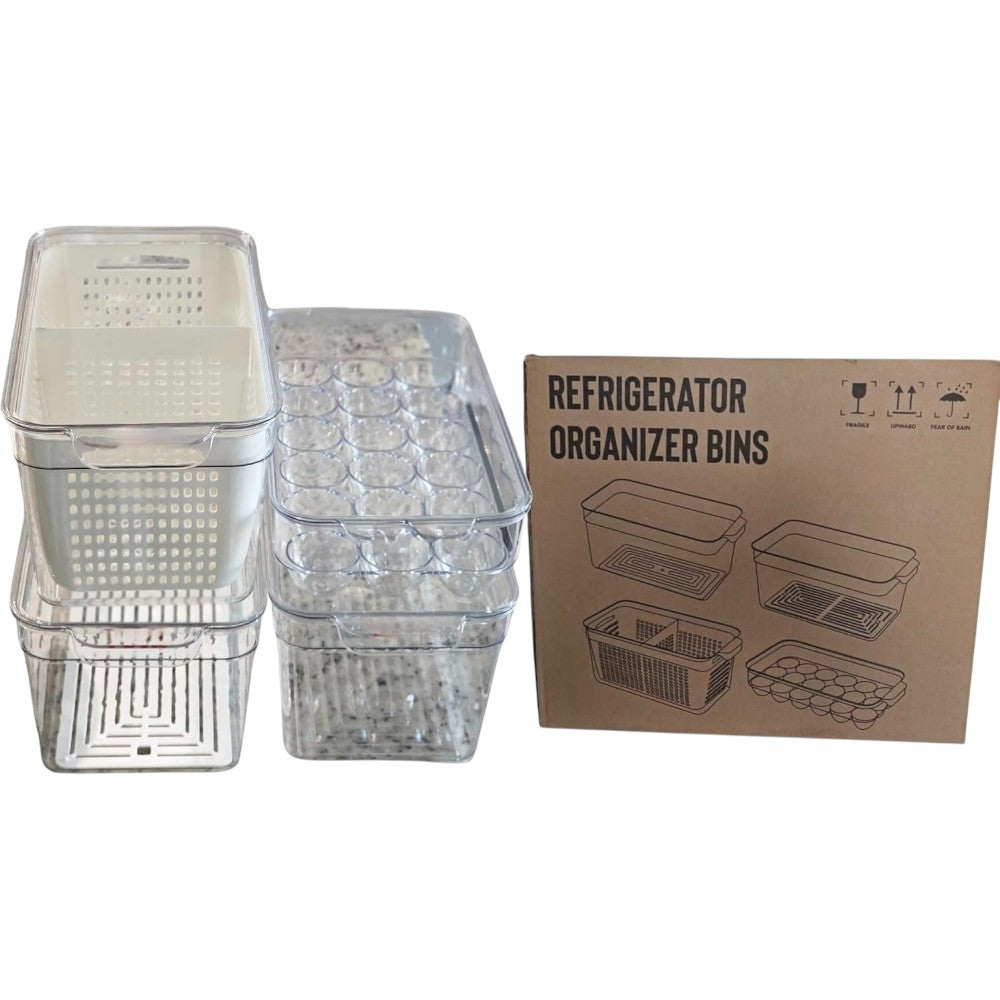4-Pack Refrigerator Organizer Bins with Lids