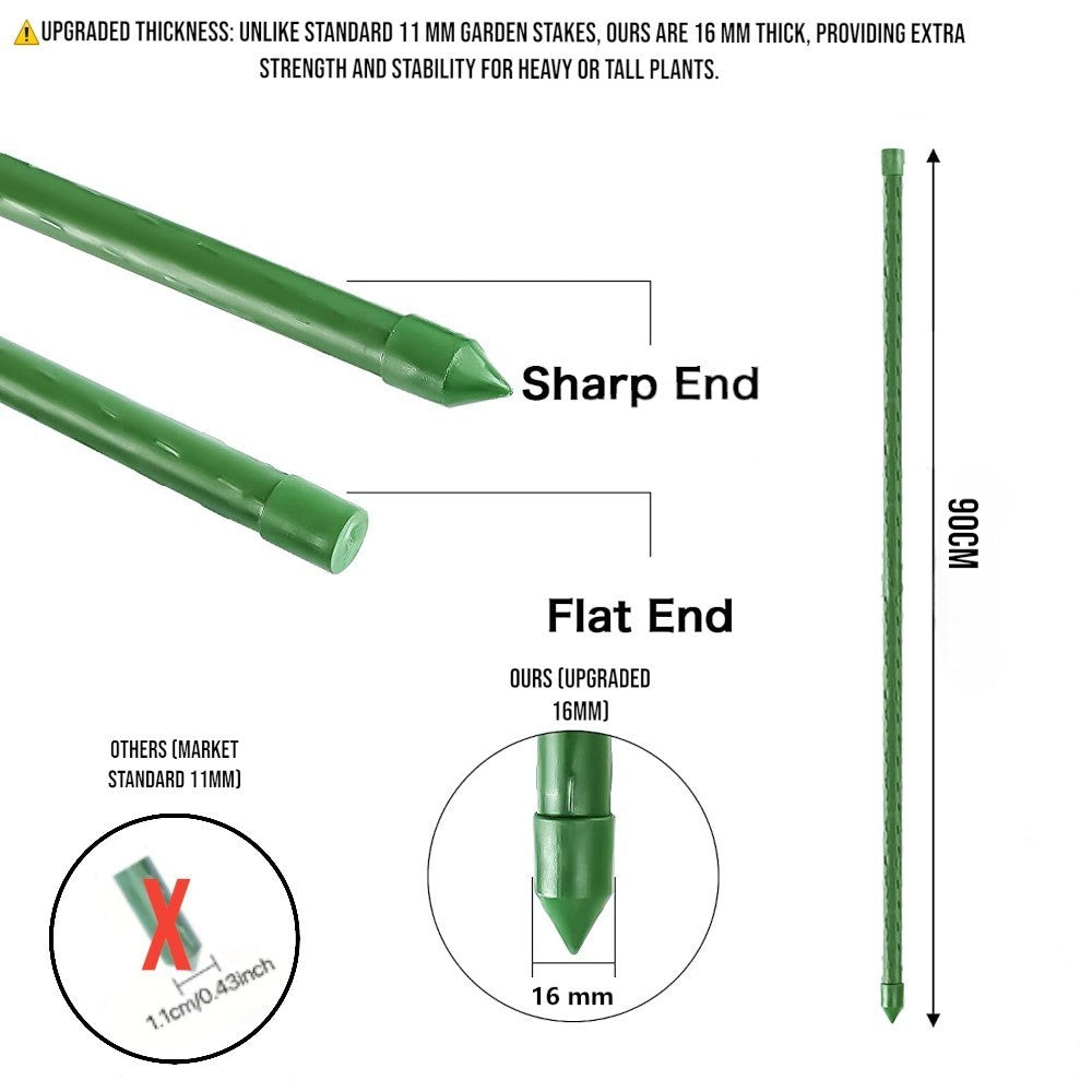 10pcs 16mm×90CM Plastic Coated Metal Garden Stakes