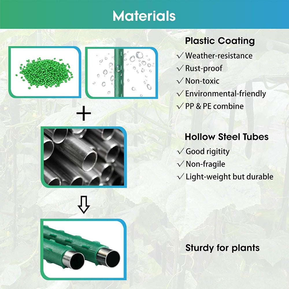 10pcs 16mm×150CM Plastic Coated Metal Garden Stakes