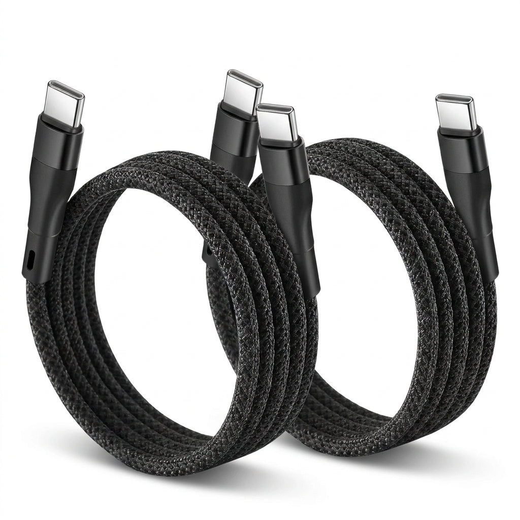 2 Pack Magnetic Auto Coiling USB-C to USB-C Charging Cable 100cm - Black