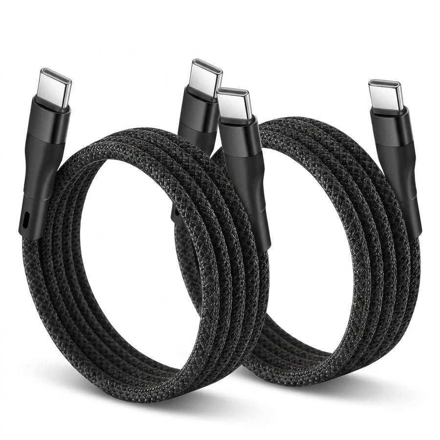 2 Pack Magnetic Auto Coiling USB-C to USB-C Charging Cable 100cm - Black