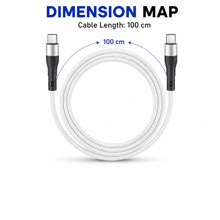 2 Pack Magnetic Auto Coiling USB-C to USB-C Charging Cable 100cm - White