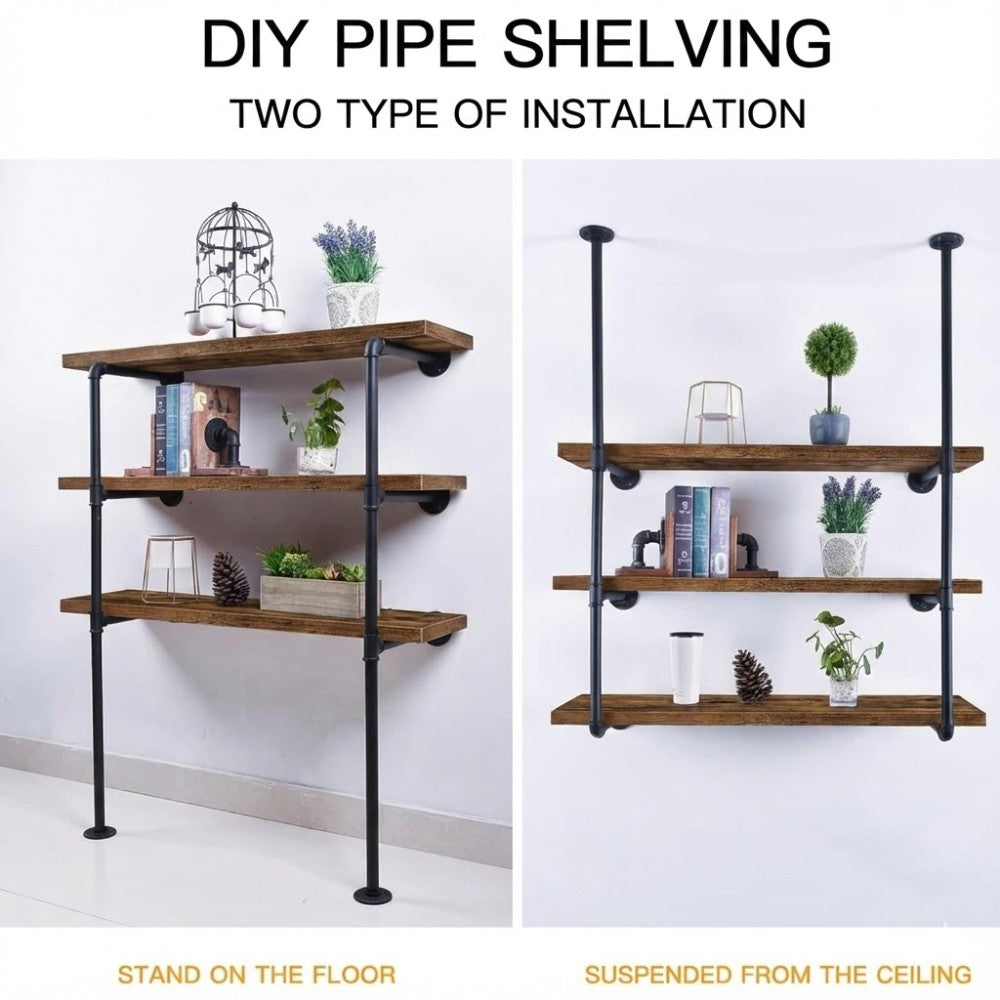 3 Tier DIY Industrial Pipe Shelf 60CM
